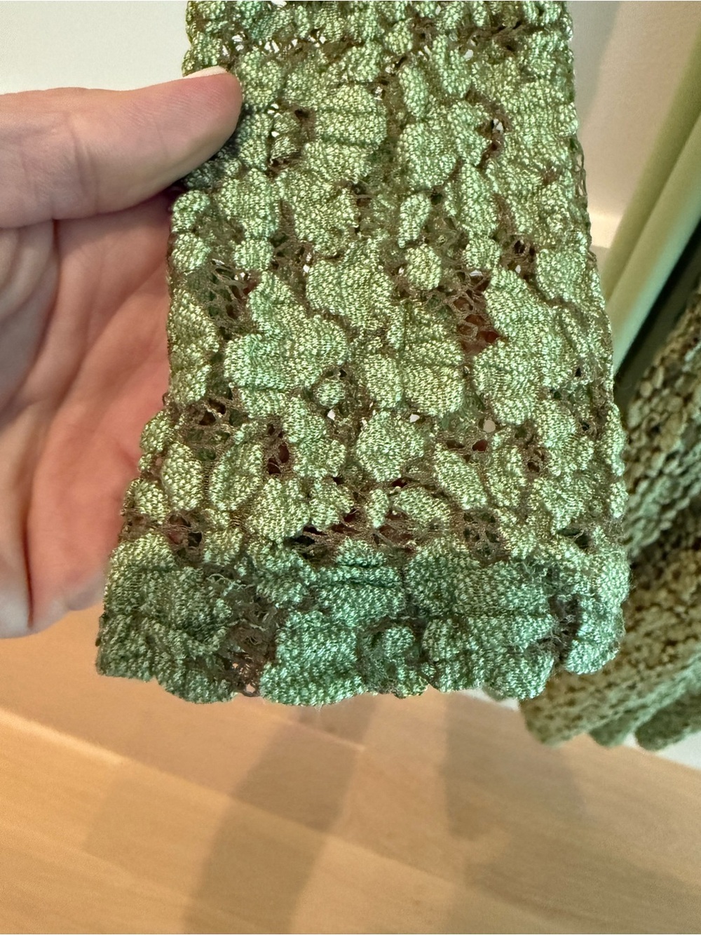 Alexis Sage Green Lace Long-Sleeve High-Neck Maxi Dress- size medium - Picture 9 of 13